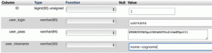 immagine modifica nicename con phpmyadmin